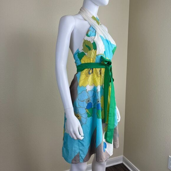 Vintage Tibi Women's Size 2 Silk Floral Halter Mini Dress Y2K Fit & Flare Retro - Picture 7 of 14